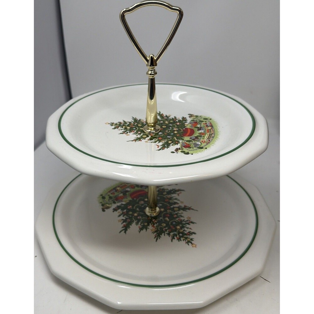 Pfaltzgraff Christmas Heritage Ceramic Two-Tier Tray Christmas Tree Pattern Box